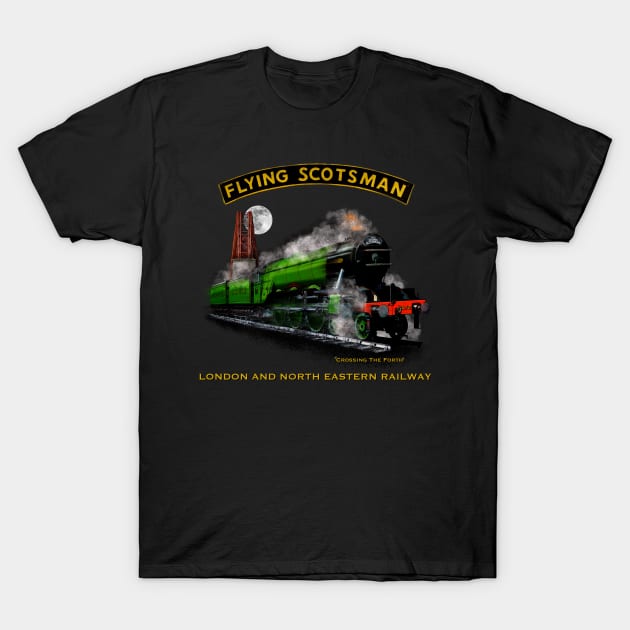 Classic Steam Train The Flying Scotsman Crossing The Forth MotorManiac T-Shirt by MotorManiac